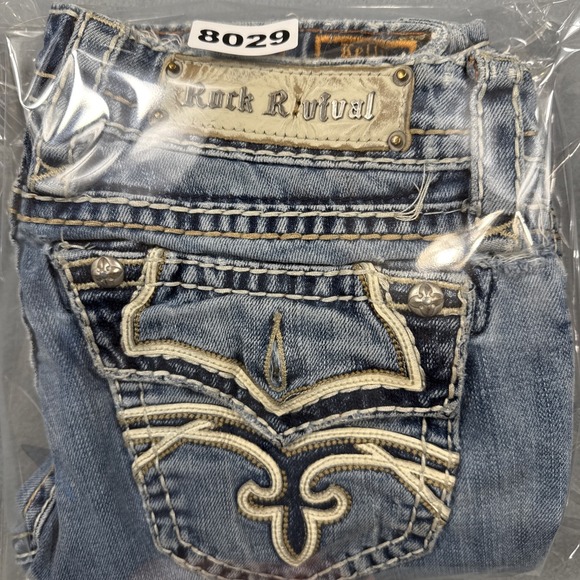 Rock Revival Jeans Kelly Boot 27 Thick Stitch Whiskering Embroidered Pockets - Picture 10 of 10